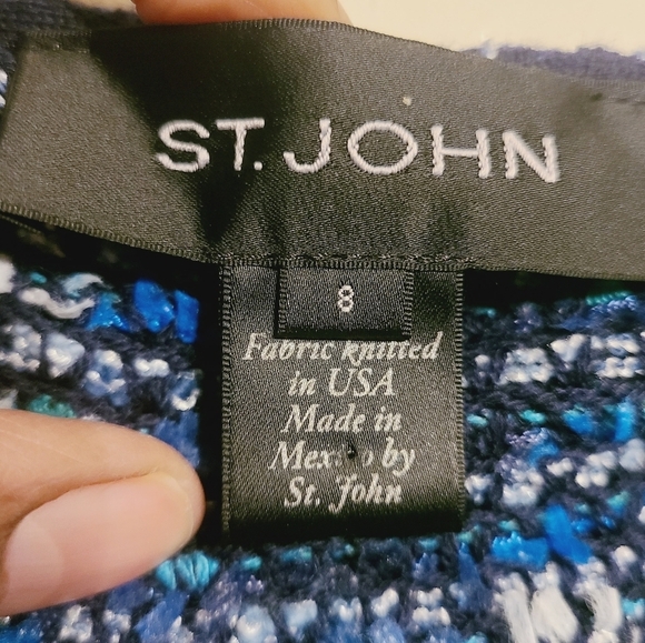 St. John | Navy Blue & White Patterned Wool Blend Two Piece Skirt Suit (Size 8) - Picture 11 of 15